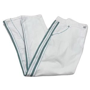 Roccobarocco Italian Made Cropped White Pants W/ Kelly Green Side Racing Stripes